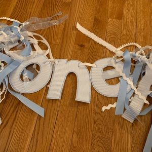 High Chair Banner for 1st Birthday Boy - Blue Seersucker - One Size